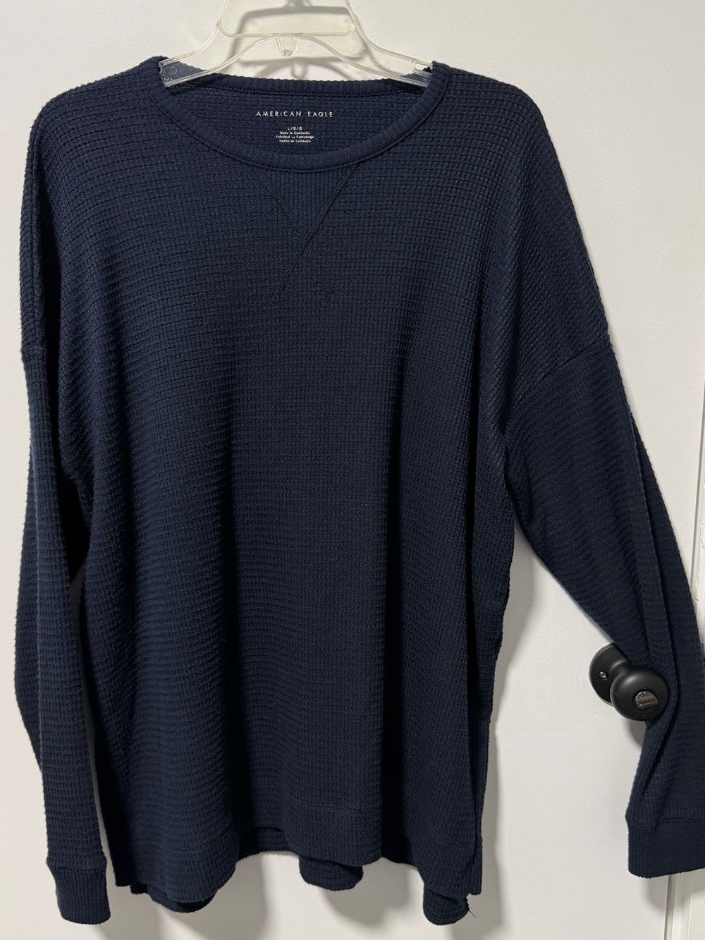 American Eagle Navy Blue Waffle Long Sleeve Shirt | Size Large